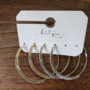 MXM Mixed-Metal Textured Hoop Earring Set - Gold & Silver